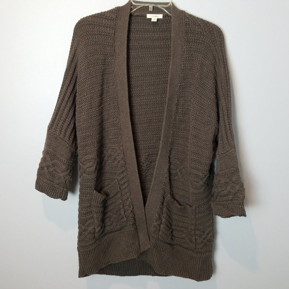 Caslon Chunky Cotton Cable Knit open front cardigan granola